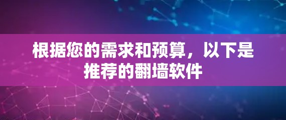 根据您的需求和预算，以下是推荐的翻墙软件
